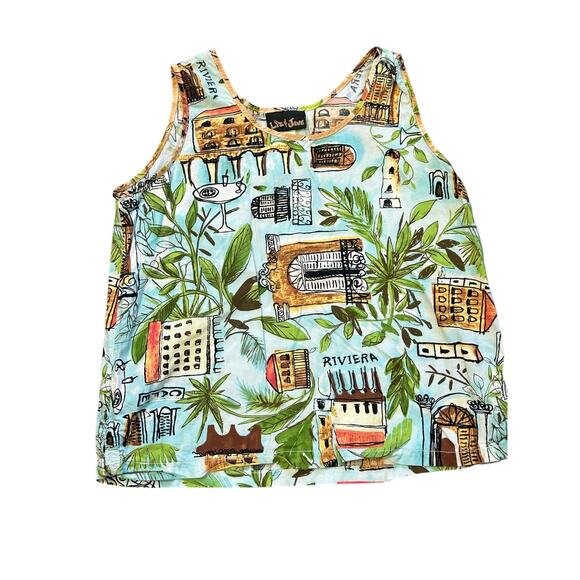 Liz & Jane 3-Piece Set Medium Shirt Pants Tank Top Tropical Travel Print - Picture 7 of 8